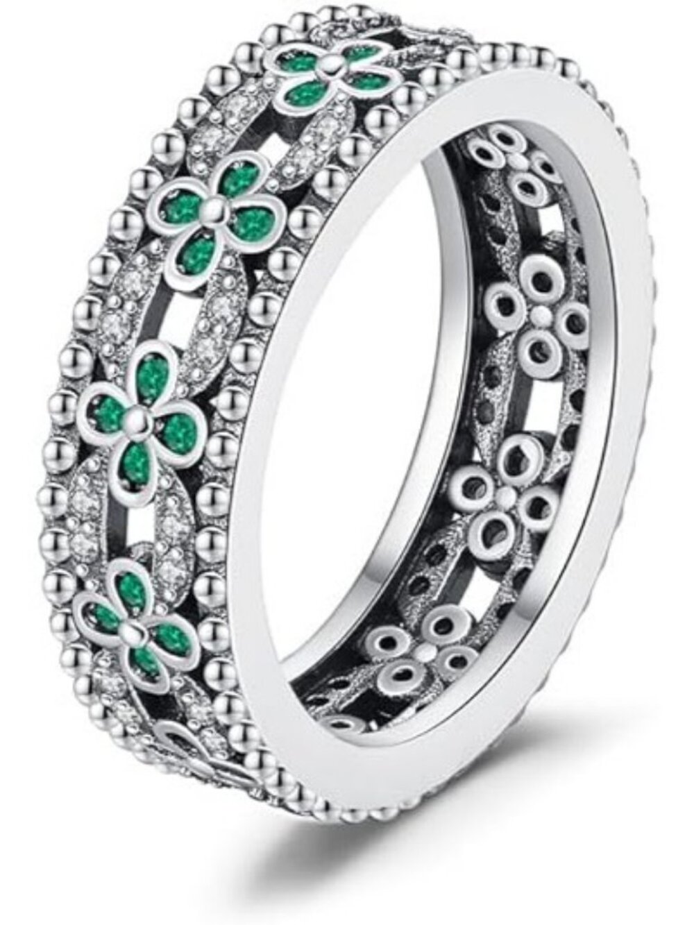 Four Clover 925 Sterling Silver Leaf Clover Dainty Inlaid Zircon Ring
